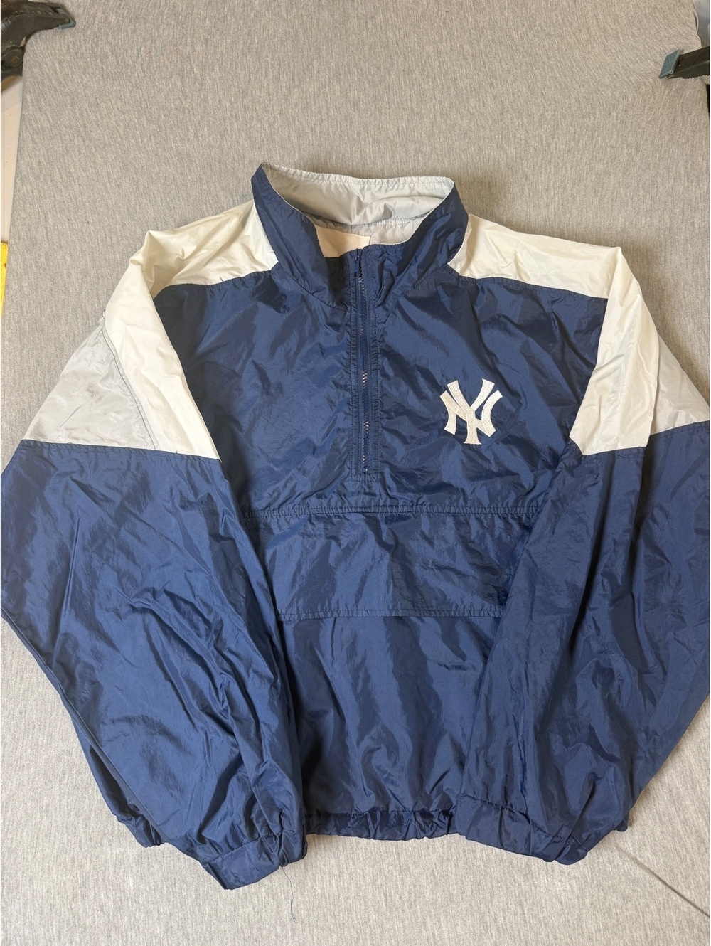Vintage 1990s New York Yankees Nylon Half-Zip Windbreaker Jacket Size L